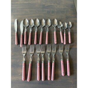 19 Piece Lot VTG Washington Forge Mardi Gras Pink Stainless Flatware Korea